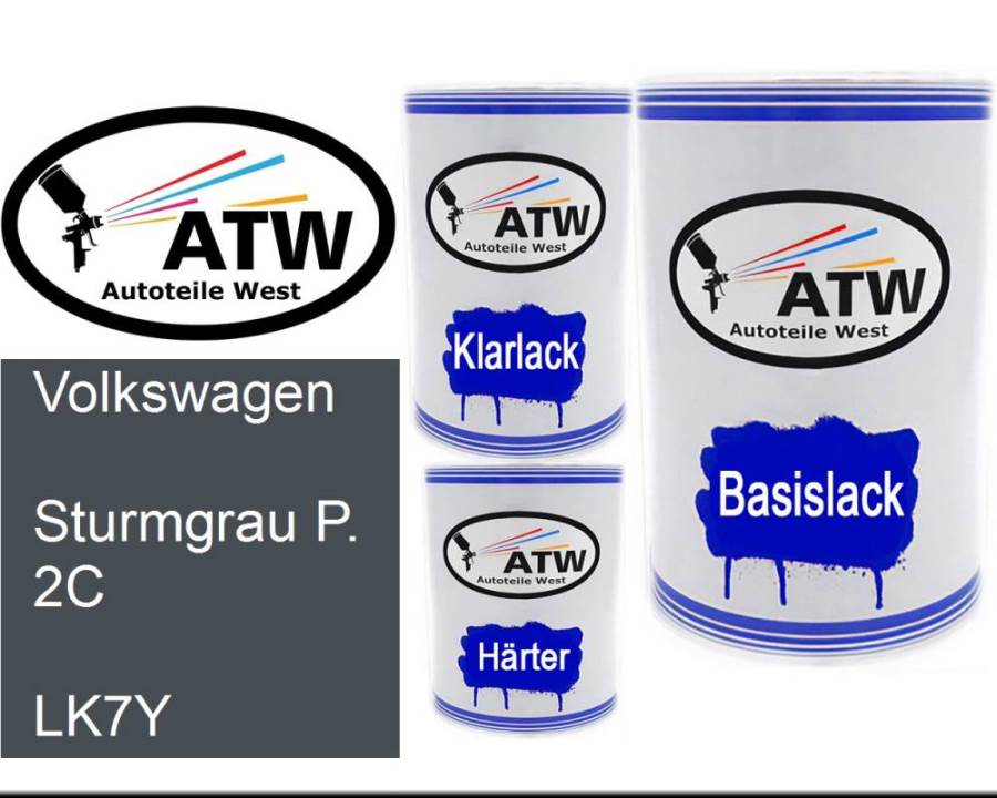 Volkswagen, Sturmgrau P. 2C, LK7Y: 500ml Lackdose + 500ml Klarlack + 250ml Härter - Set, von ATW Autoteile West.